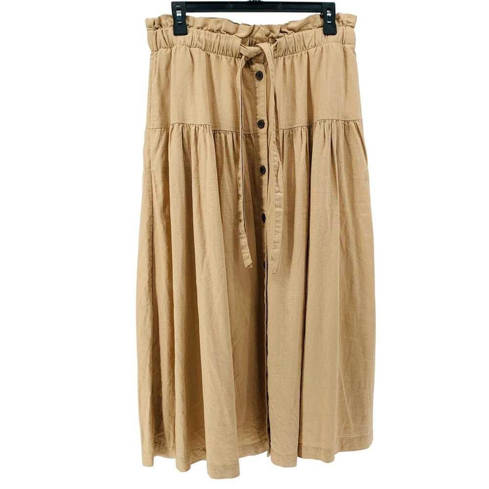 Universal Thread Midi Skirt Womens M Tan Linen Button Front Tiered